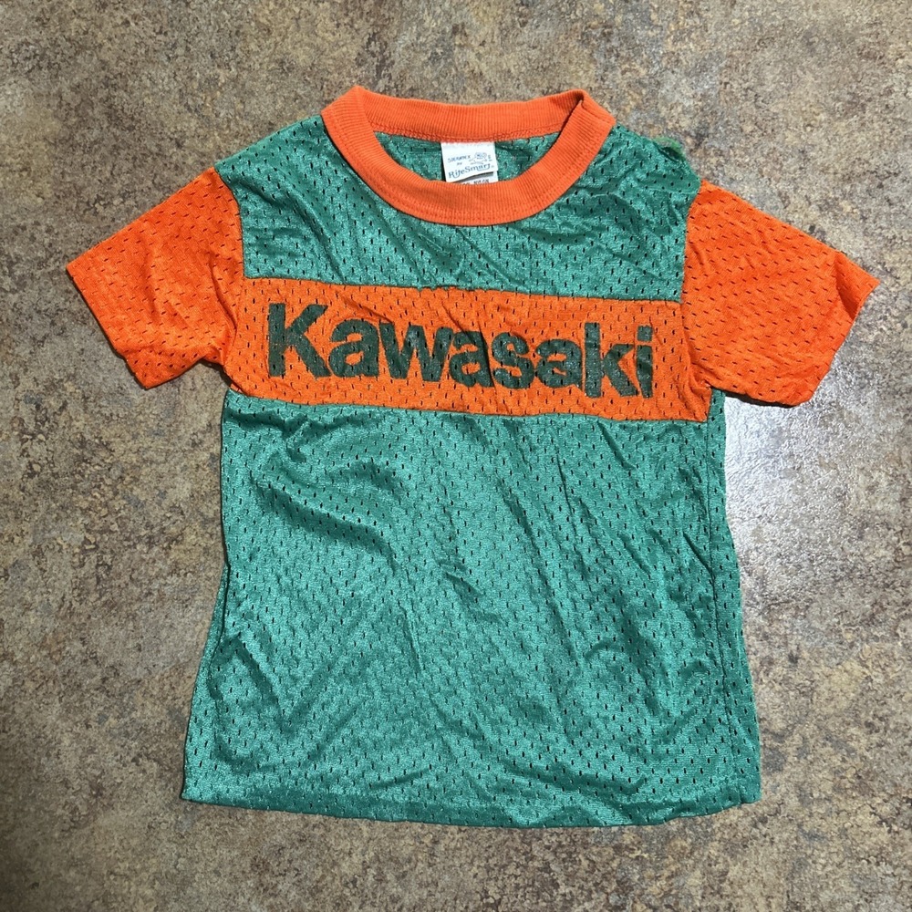 Vintage 80s Toddlers Kawasaki Jersey Motocross Size 3T Mesh